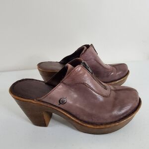 Born Haledon Leather Zipper Clogs Size 8 Platform Chunky Heel Mules Y2K